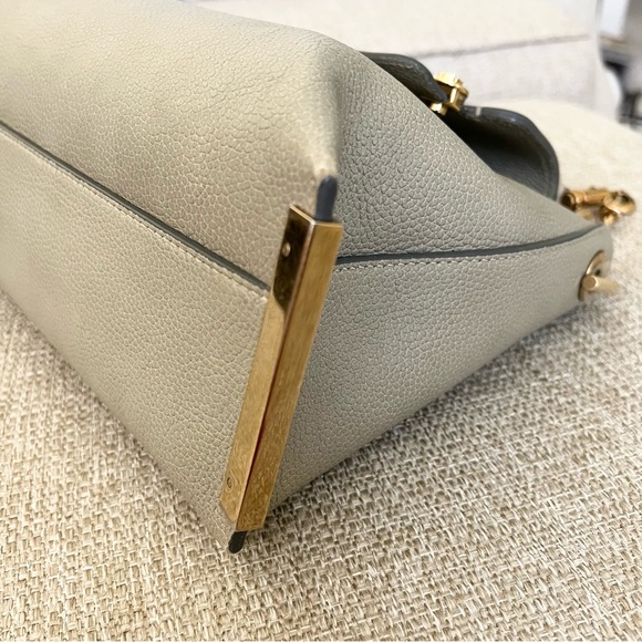 2F Chloe Clare medium Top Handle Chain Crossbody Satchel green gray leather - Picture 5 of 16